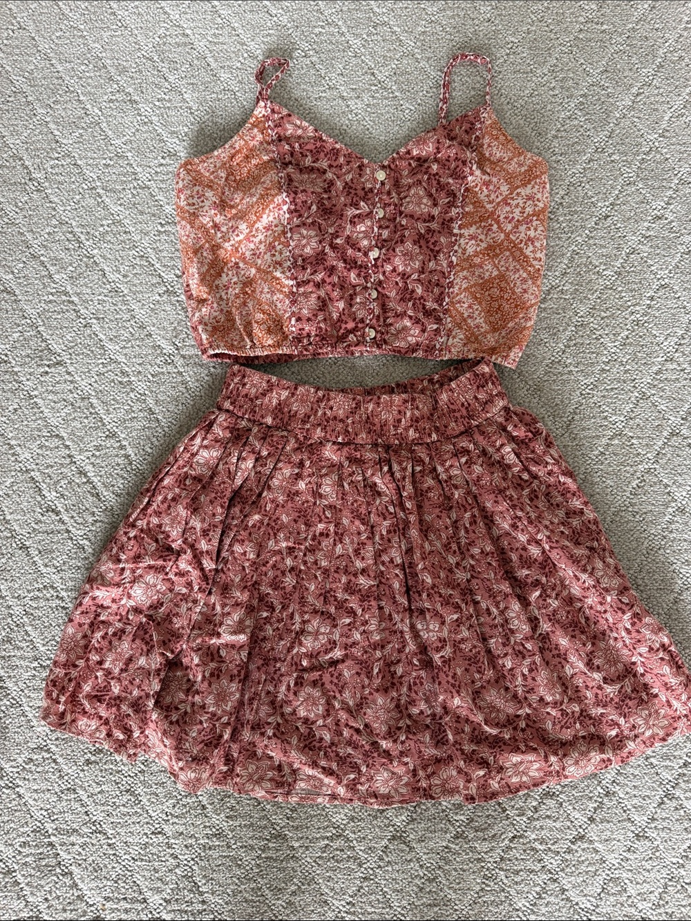 Women's American Eagle Pink Floral Crop Top and Skirt Set size XS